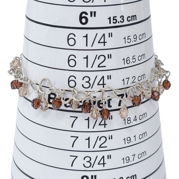 Estate Sterling Silver 925 Brown Crystal Dangle Bracelet 7" - Picture 7 of 8